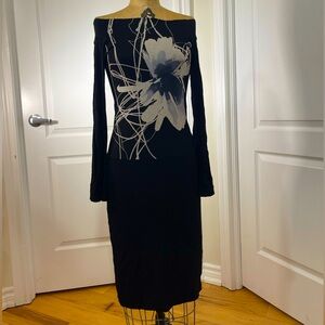 Black & Floral Off Shoulder Strapless Dress (Size S)